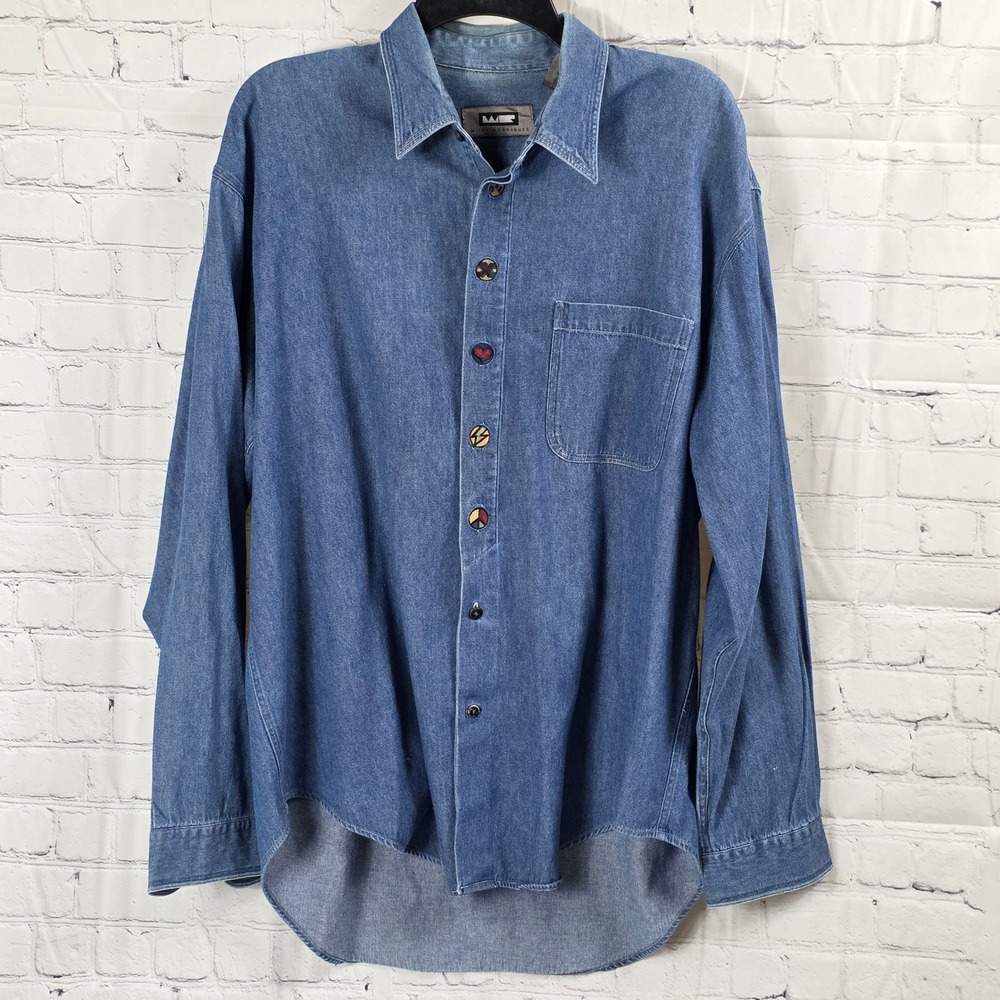 Wilke Rodriguez Denim Shirt‎ Mens L/G Unique Buttons Long Sleeve Casual Vintage